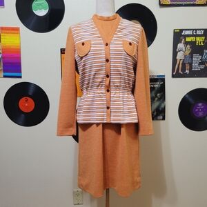 Miss Donna | 60s Vintage Orange Knit Mod Dress & Cardigan